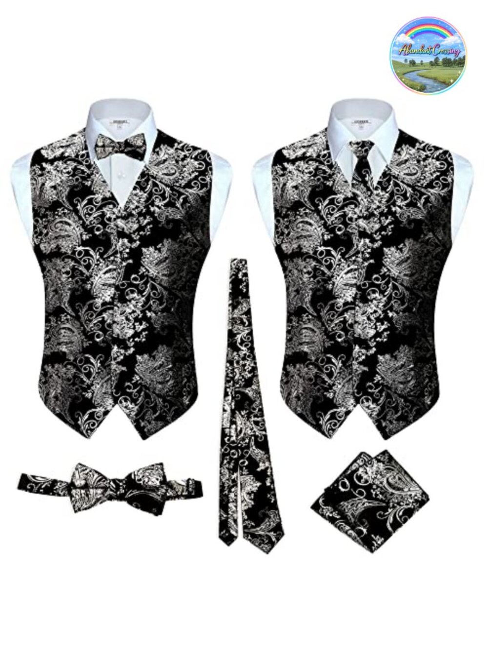 Mens Formal 4pc Paisley Vest Necktie Bowtie and Pocket Square